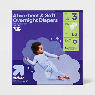 up&up Super Absorb Overnight Diapers Giant pack, Size 3 (66 ct)