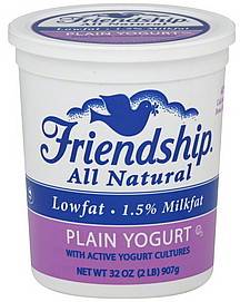 Friendship - All Natural 1.5% LowFat Plain Yogurt - 5 lb Tub (Case of 4)