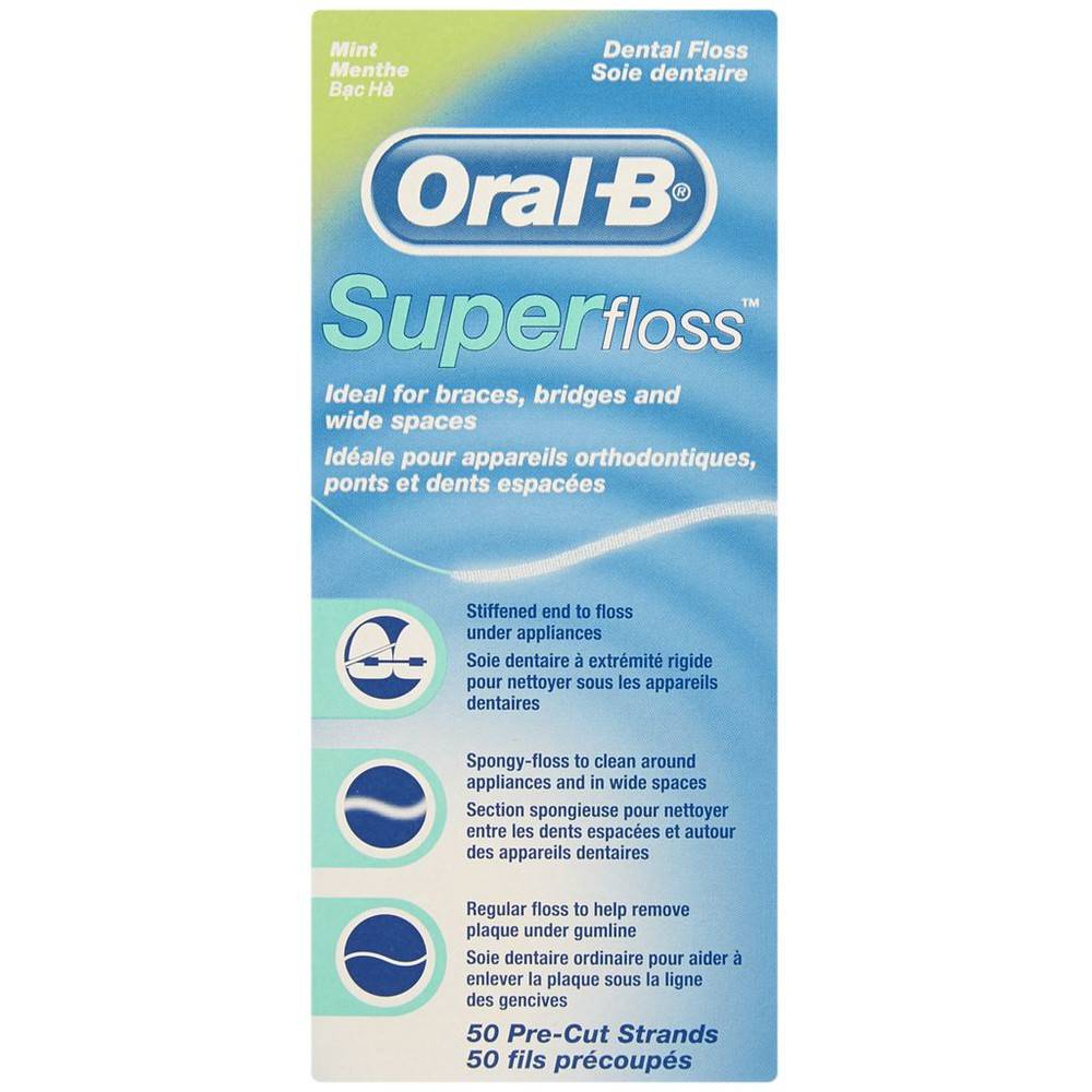 Oral-b super soie dentaire à la menthe (50unités) - super floss, mint (50 ea)