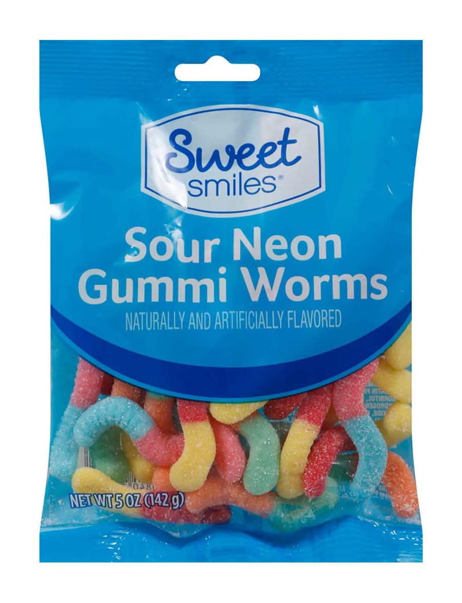 Sweet Smiles Sour Neon Gummi Worms 5 Oz