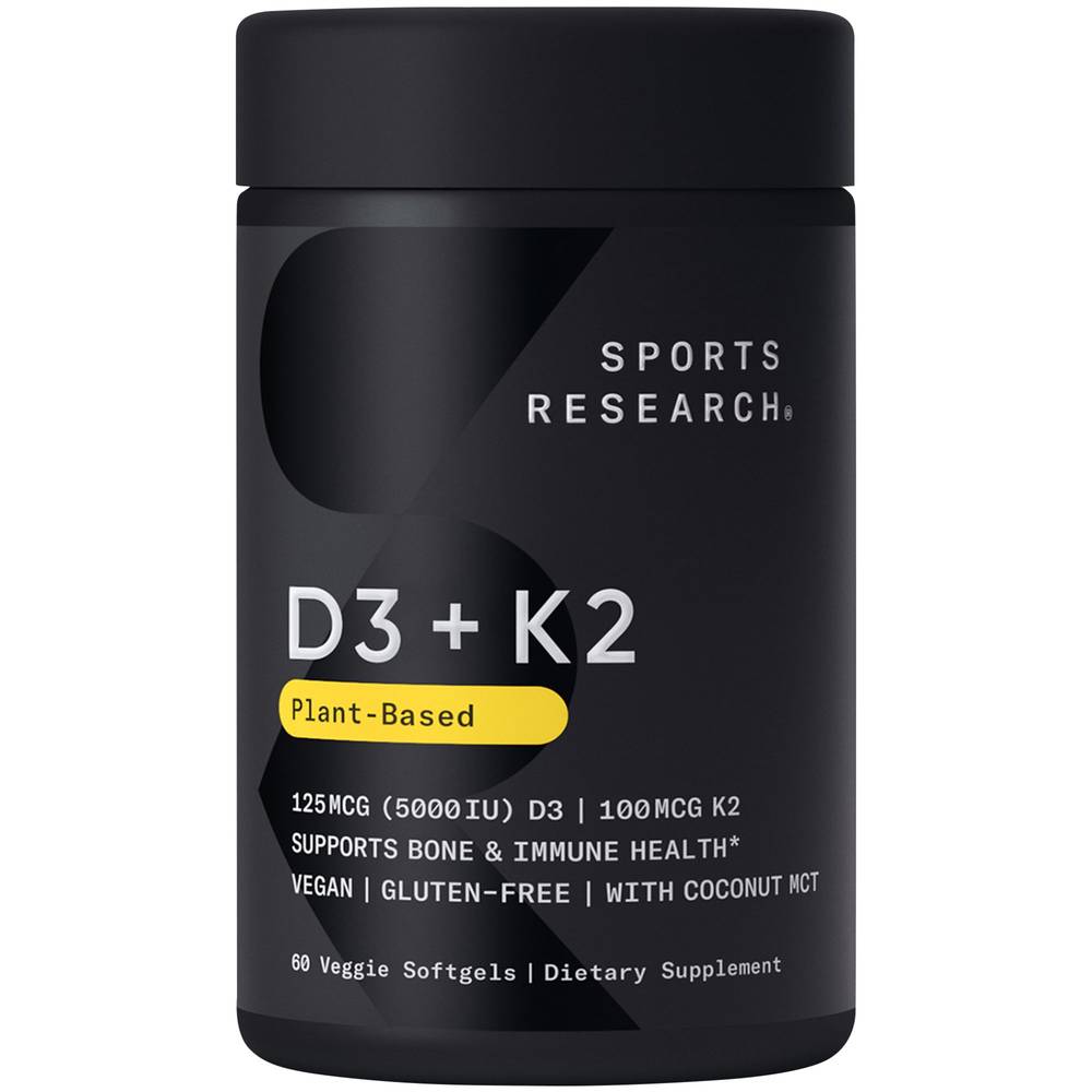 Sports Research Plant-Based Vitamin D3 + K2 Veggie Softgels (60 ct)