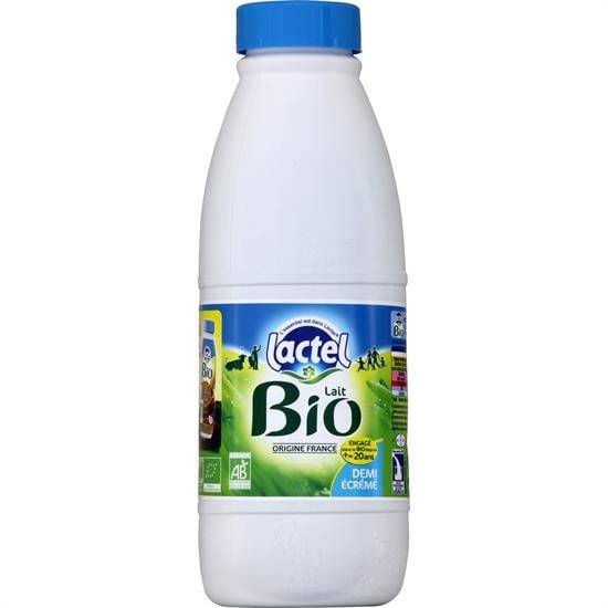 Lait Bio Demi-Ecrémé UHT LACTEL - La bouteille de 1L