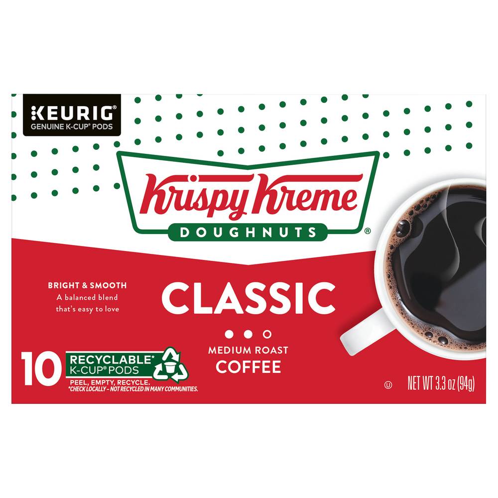 Krispy Kreme Doughnuts Classic Keurig K Cup Pods Medium Roast Coffee (10 ct, 0.33 oz)