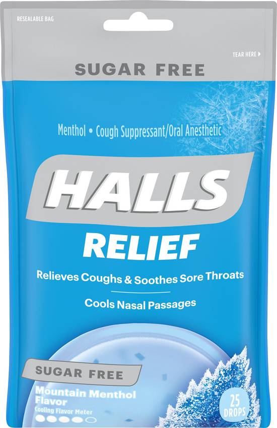 Halls Relief Sugar Free Mountain Menthol Flavor Cough Suppressant/Oral Anesthethic (25 ct)