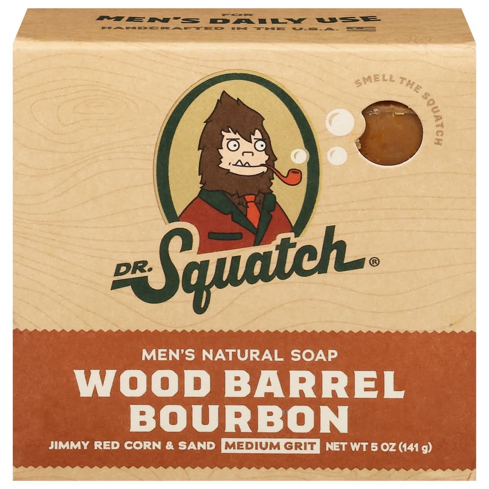 Dr. Squatch Medium Grit Natural Bar Soap, Wood Barrel Bourbon, Men (5 oz)