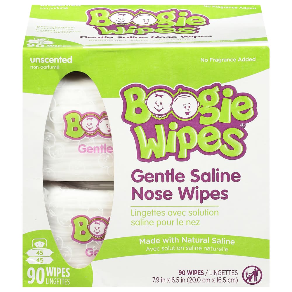 Boogie Wipes Unscented Nose Wipes, 7.9x6.5in (1.1 lbs, 90 ct)