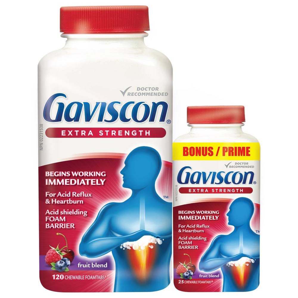 Gaviscon Extra Strength For Acid Reflux, 120 + 25 Chewable Tablets