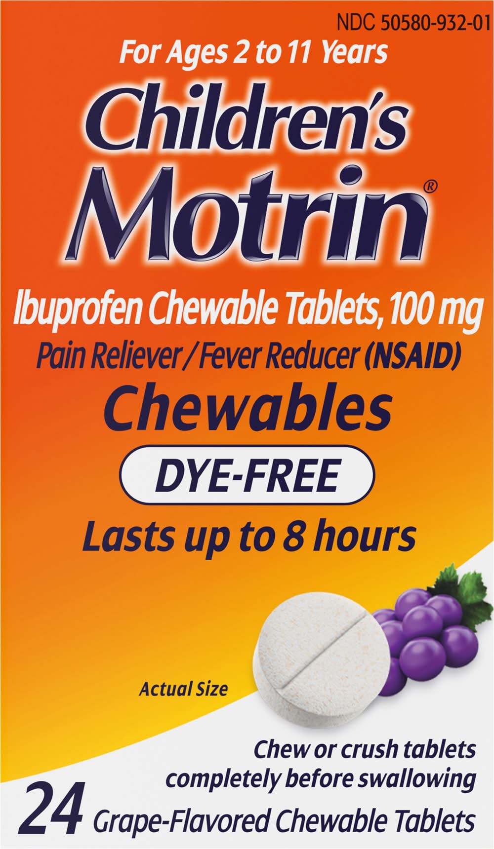 Motrin Ibuprofen Chewable Tablets, Grape (24 ct)