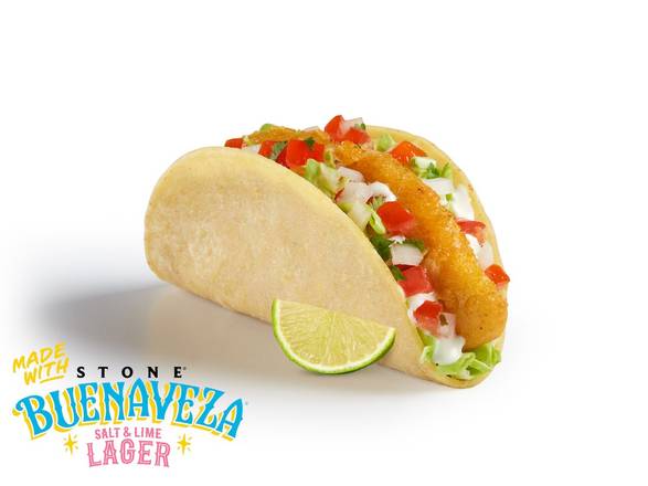 NEW Beer Battered Crispy Fish Taco made with Stone® Buenaveza Salt & Lime Lager