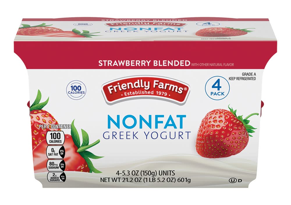 Friendly Farms Nonfat Greek Yogurt, Strawberry (4 x 5.3 oz)