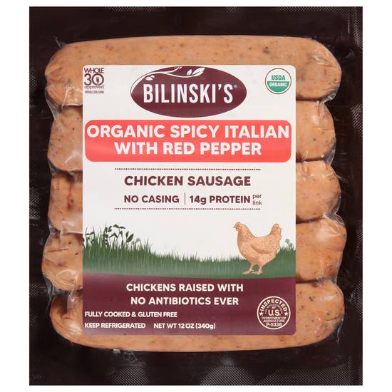 Bilinski's Spicy Italian Cooked Chicken Sausage With Red Pepper