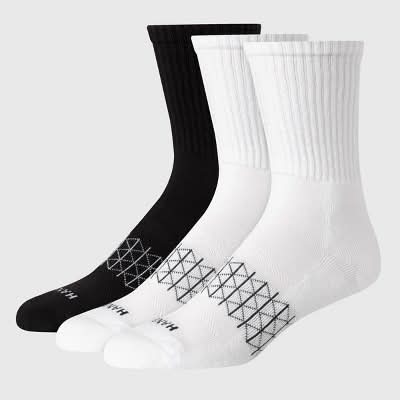 Hanes Absolute Active Cushioned Crew Socks, Men, 6-12, White/Black (3 ct)