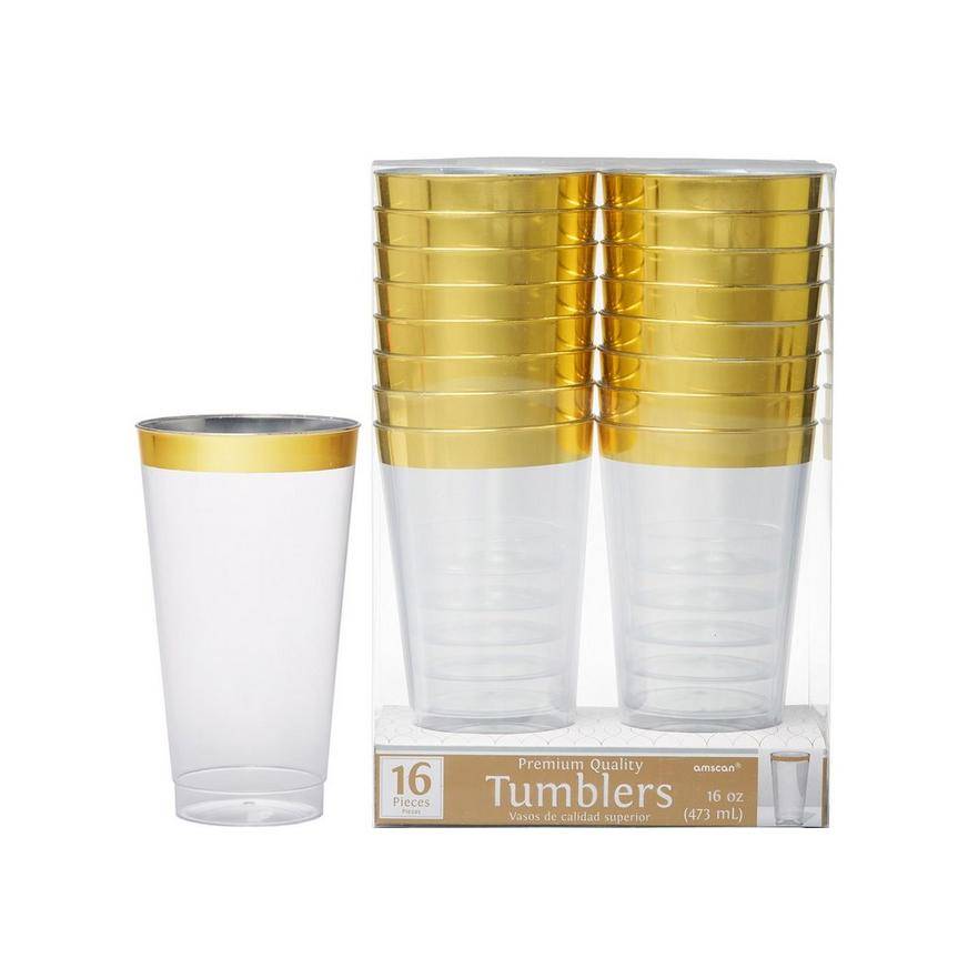 Amscan Premium Quality Tumblers, Clear Gold Trimmed (16 ct)