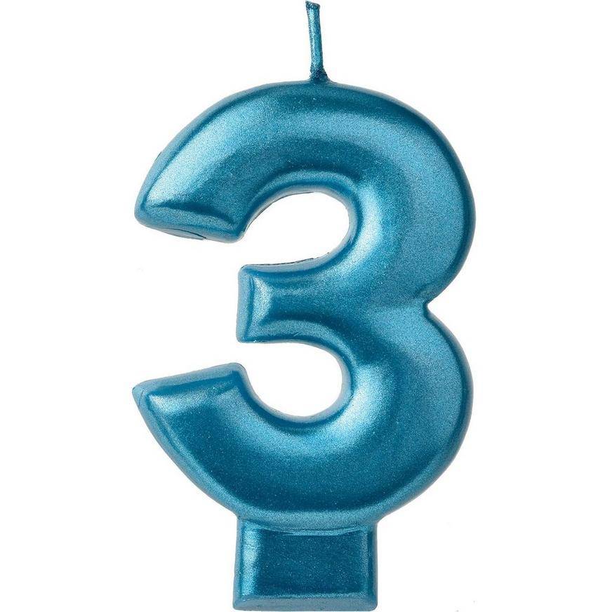 Metallic Blue Number 3 Birthday Candle 3 1/4in