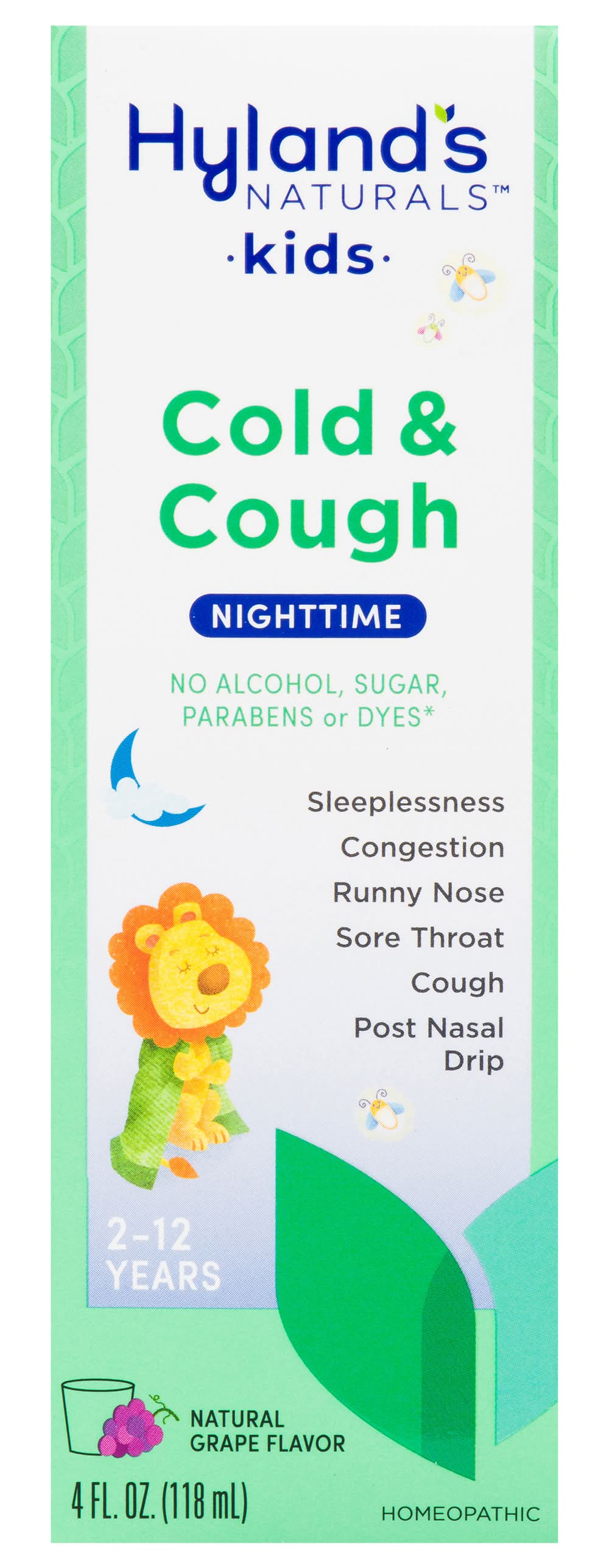 Hyland's Nighttime Naturals Kids Cold & Cough Syrup For Age 2+, Natural Grape (4 fl oz)