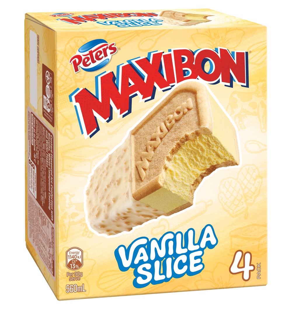 Peters Maxibon Vanilla Slice Ice Cream Bars, Custard (560mL, 4 pack)