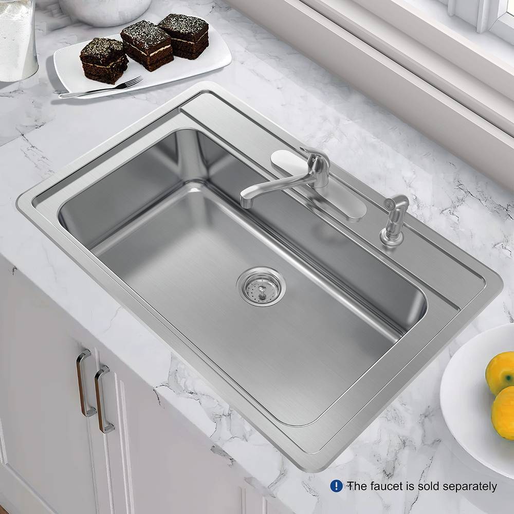 allen + roth Fenway Drop-In 33-in x 22-in Stainless Steel Single Bowl 4-Hole Kitchen Sink | VT3322A18-S