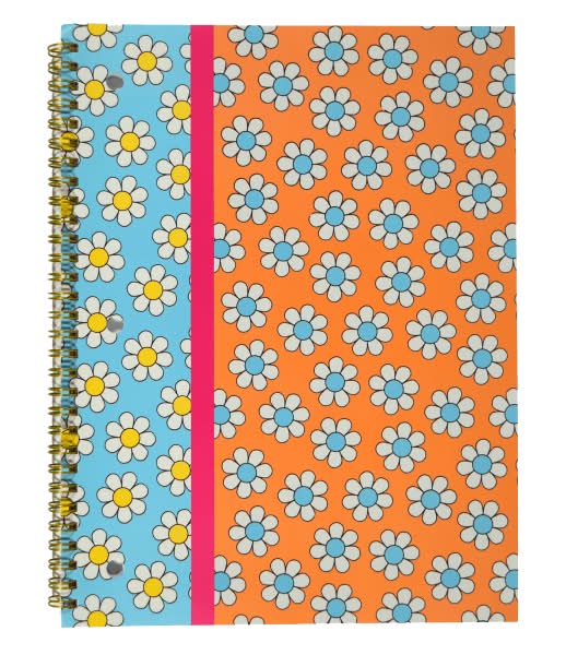 Top Flight Fashion 1-Subject Notebook, 8" x 10", 70 Sheets, Retro Daisies