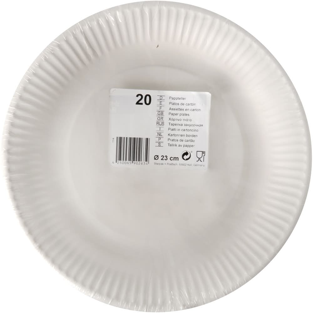 PAPSTAR - 20 Pratos brancos de cartÃ£o, dim.: 18 cm