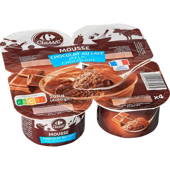 Carrefour Classic' - Mousse chocolat au lait (4 pièces)