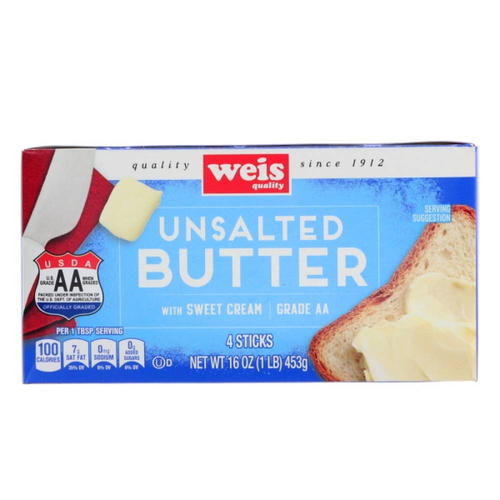 Weis Quality Butter Unsalted Quarter (16 oz, 4 ct)