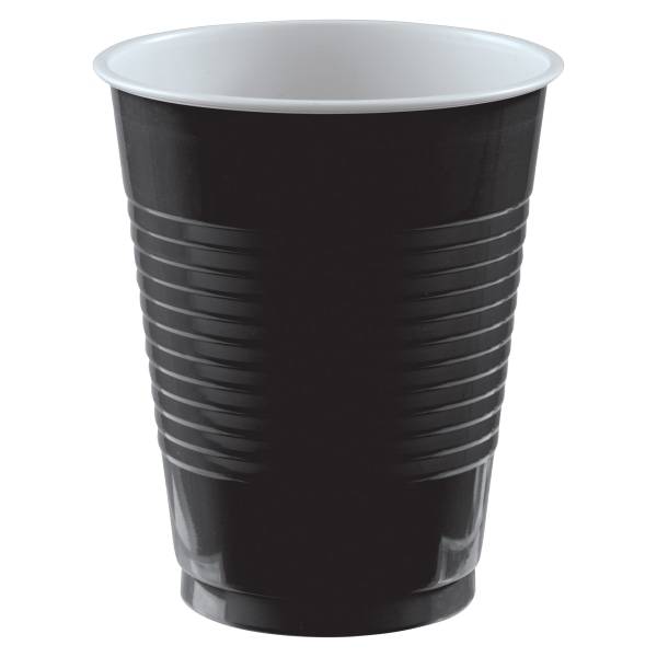 Amscan Go Brightly Plastic Cups, 18 Oz, Black, Pack Of 16 Cups