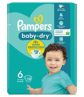 Pampers Baby-Dry Size 6, 19 Nappies, 13Kg-18Kg, Carry Pack