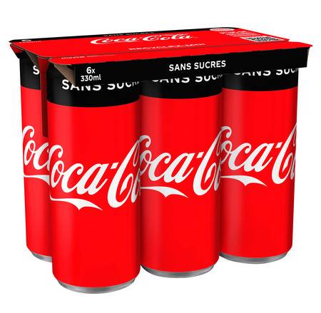 Soda zero sucres COCA-COLA - le pack de 6 canettes de 33cL