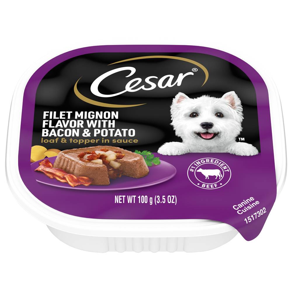 Cesar Canine Cuisine Loaf & Topper in Sauce Filet Mignon Flavor With Bacon & Potato Dog Food