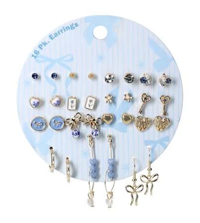 Earrings 16-Pack Blue/Gold Coquette