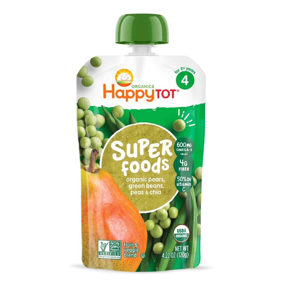 Happy Tot Super Foods Organic Pear Green Bean Pea & Chia Puree 2+ Years Stage 4