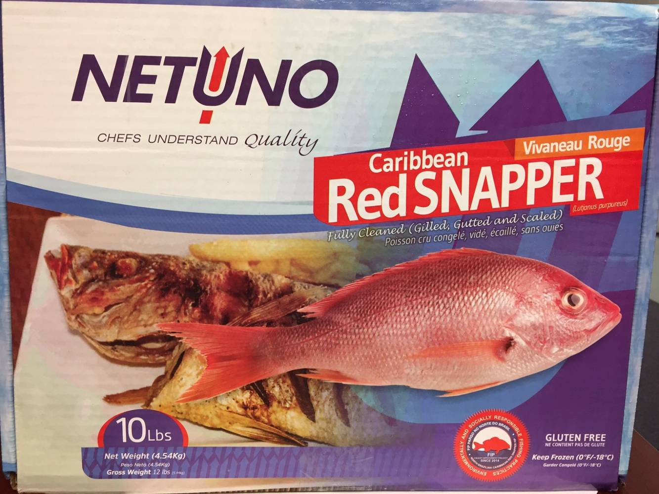 Frozen Whole Caribbean Red Snapper - 3/4 - 1 lb avg, 10 lb box (1 Unit per Case)