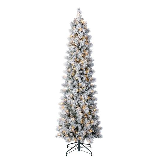 7Ft. Pre-Lit Flocked Slim Artificial Christmas Tree, Warm White Led Lights By Ashland