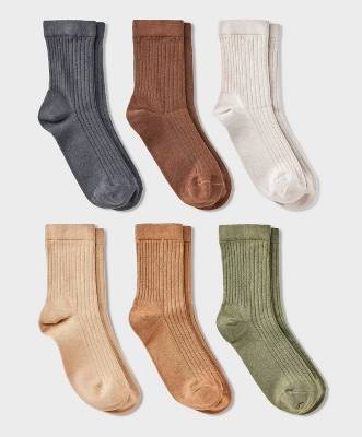 A New Day Women's Variegated Ribbed Mid Crew Socks, 4-10, Ivory-Green-Brown (6 ct)