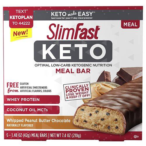 SlimFast Keto Meal Replacement Bar Peanut Butter - 1.48 oz x 5 pack