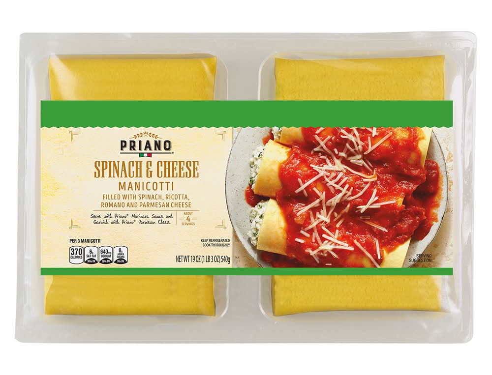 Priano Spinach & Cheese Manicotti Cheese, Italian (19 oz)
