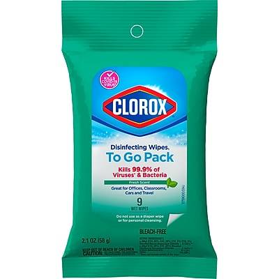 Clorox Disinfecting Wipes On The Go, Bleach Free Travel Wipes, Fresh Scent, 9 Count (01665)