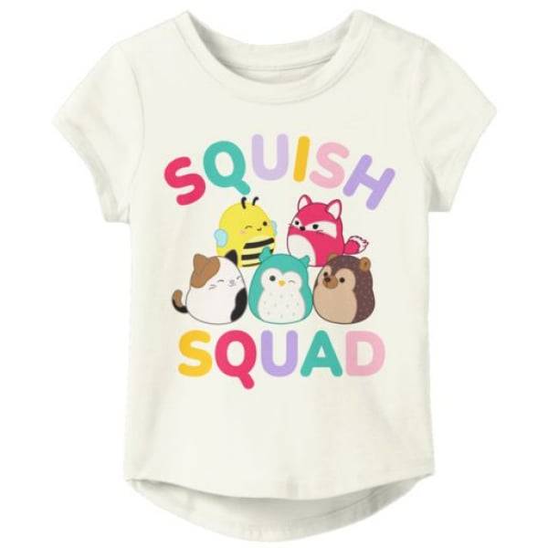 Squishmallows Squish Squad Group Character Art on White Girls Crop Tee Small