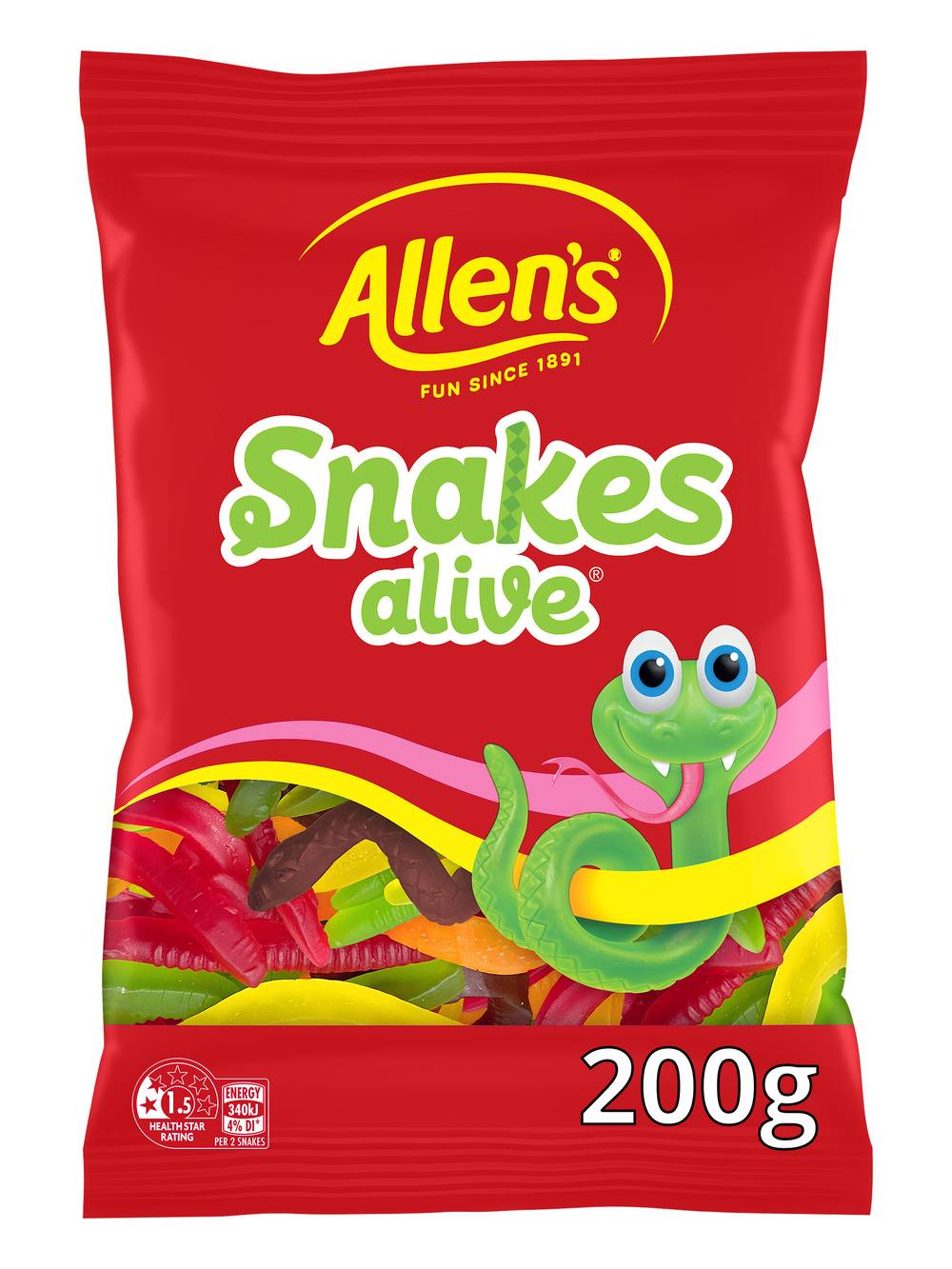 Allen's Snakes Alive Lollies Bag, Assorted, Assorted (200g)