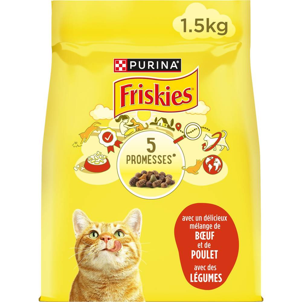 Friskies - Purina croquettes pour chat adulte au bœuf, poulet & légumes