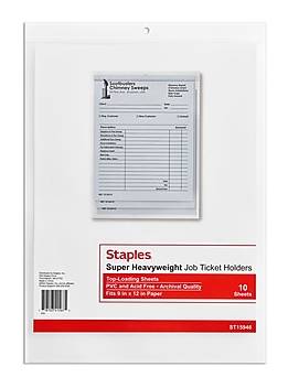 Staples Super Heavy Weight Job Ticket Holder, 9 x 12, Clear, 10/Pack (15946-CC)