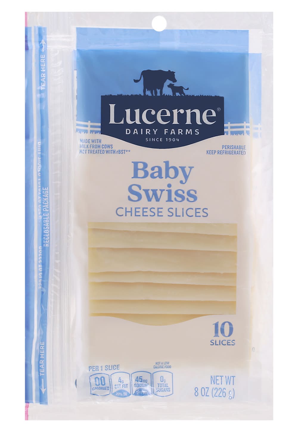 Lucerne Cheese Slices, Baby Swiss (8 oz, 10 ct)