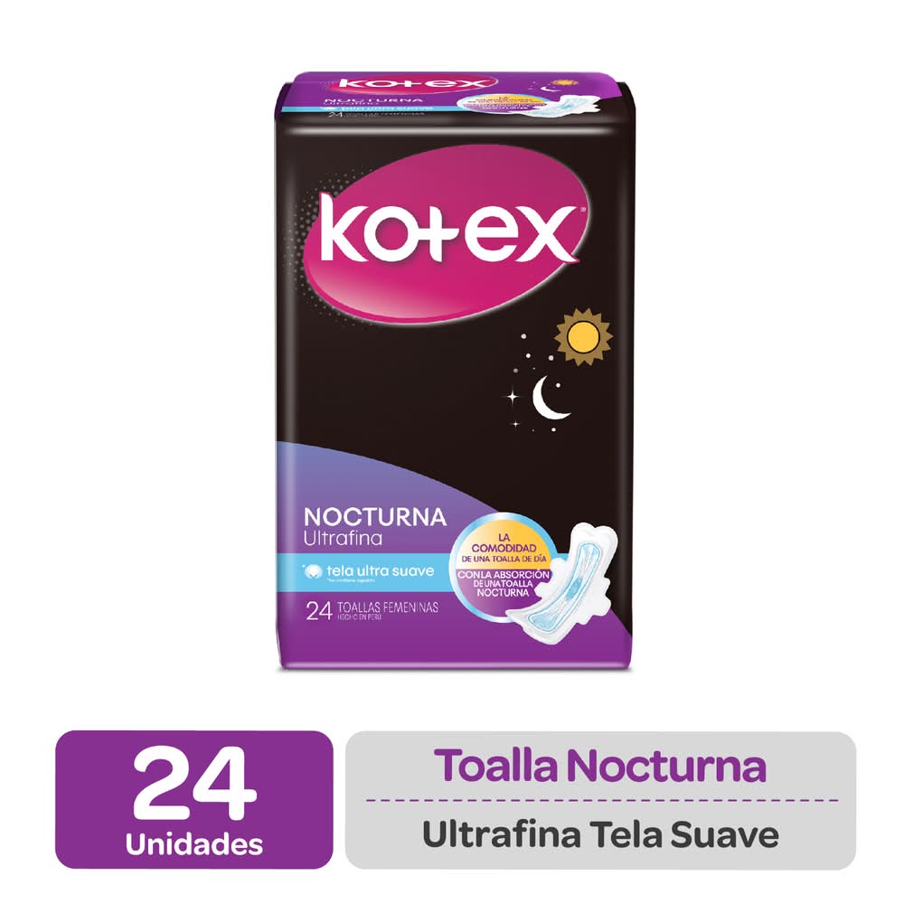 Kotex · Toalla higiénica ultrafina con tela suave - Nocturna (24 un)