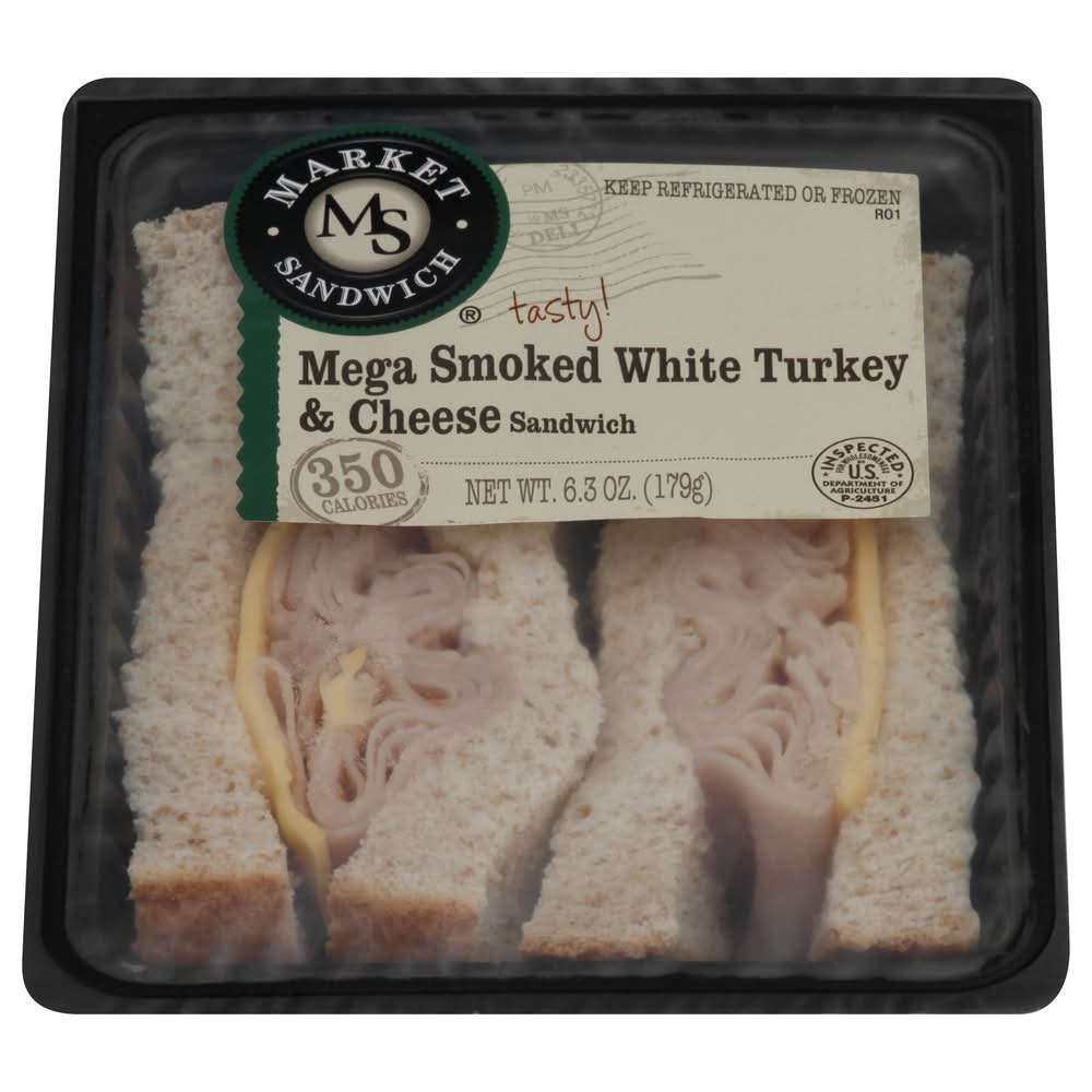Market Sandwich Mega Smoked White Turkey & Cheese Sandwich (6.3 oz, 2 ct)