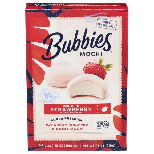 Bubbies Hawaii Mochi Strawberry Ice Cream Bites 6 Pack