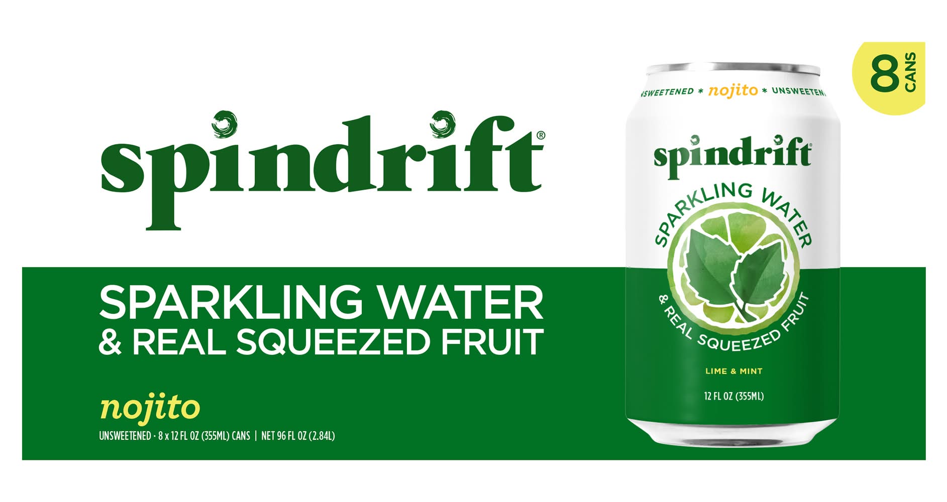Spindrift Sparkling Water Lime Flavored Made With Real Squeezed Fruit (8 x 12 fl oz)