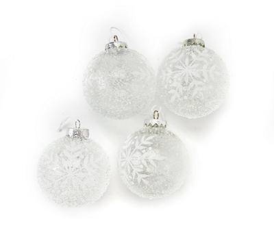 Snowy Snowflake Ball Ornaments, 4-Pack