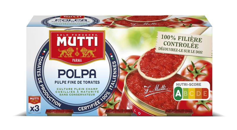 Mutti - Pulpe de tomate concassées fines polpa (3 pièces)