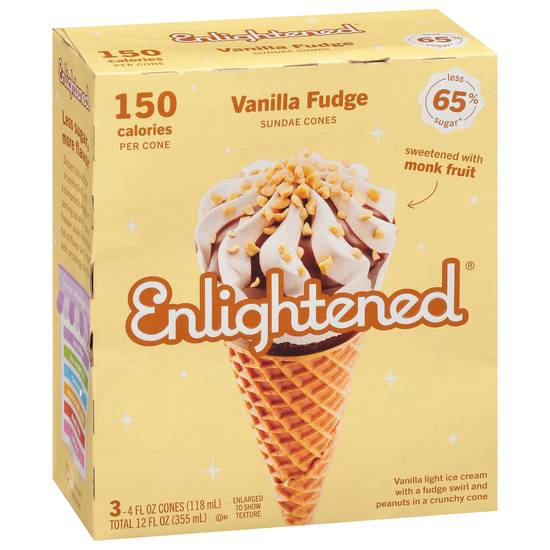 Enlightened Sundae Cones, Vanilla Fudge - 3 pack, 4 fl oz cones