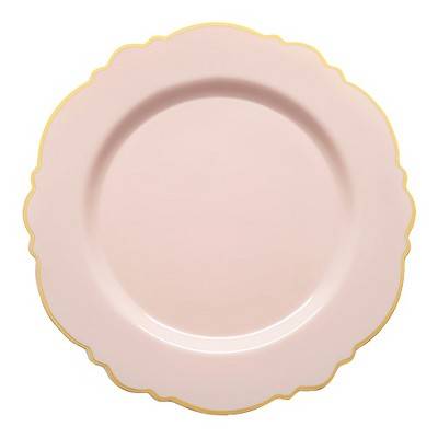 Smarty Had A Party 7.5" Pink with Gold Rim Round Blossom Disposable Plastic Appetizer/Salad Plates (120 Plates)